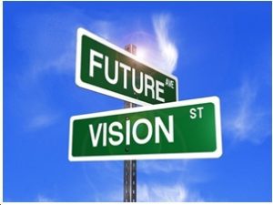 A street sign that says future and vision.